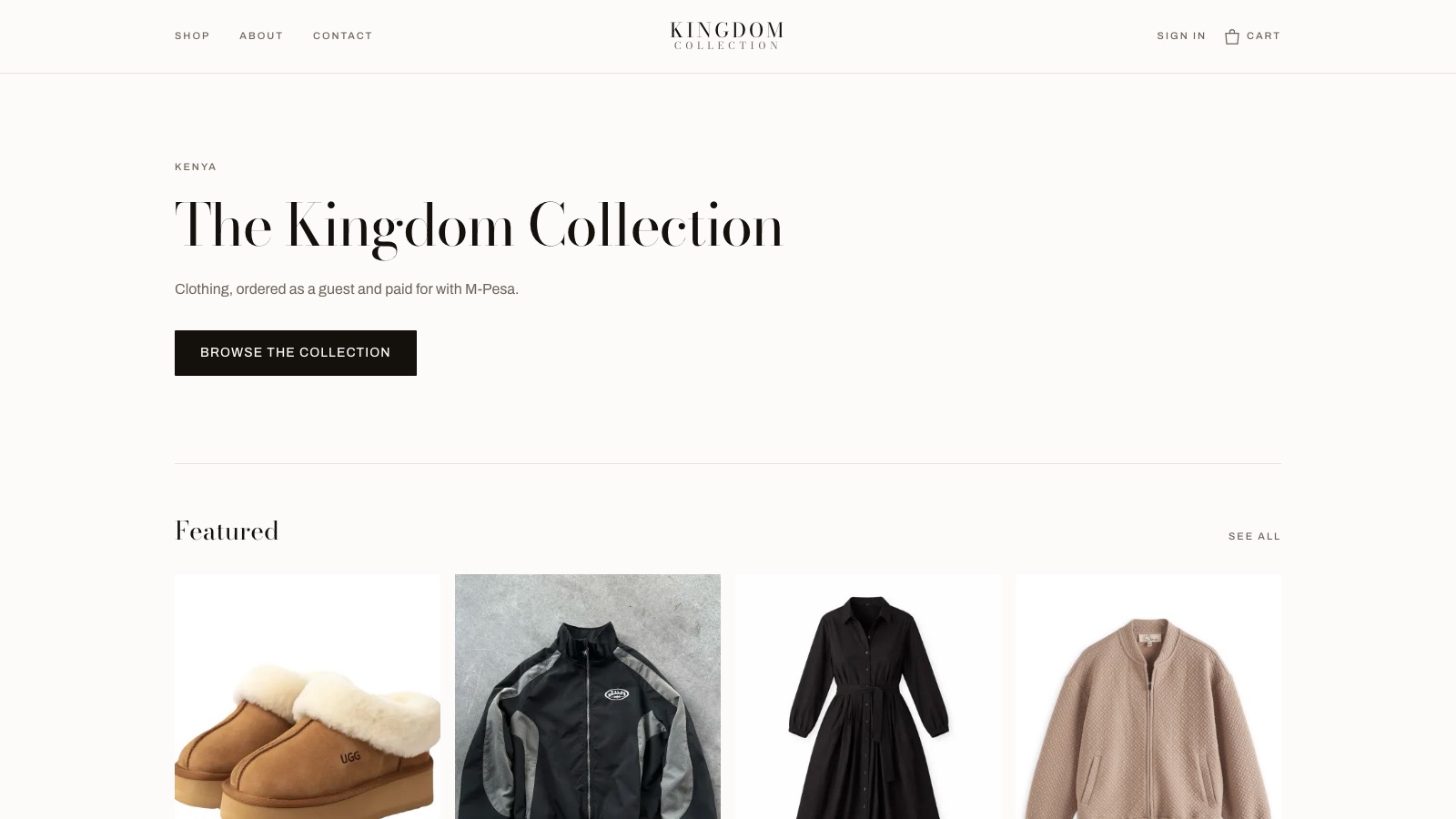 The Kingdom Collection, E-commerce interface